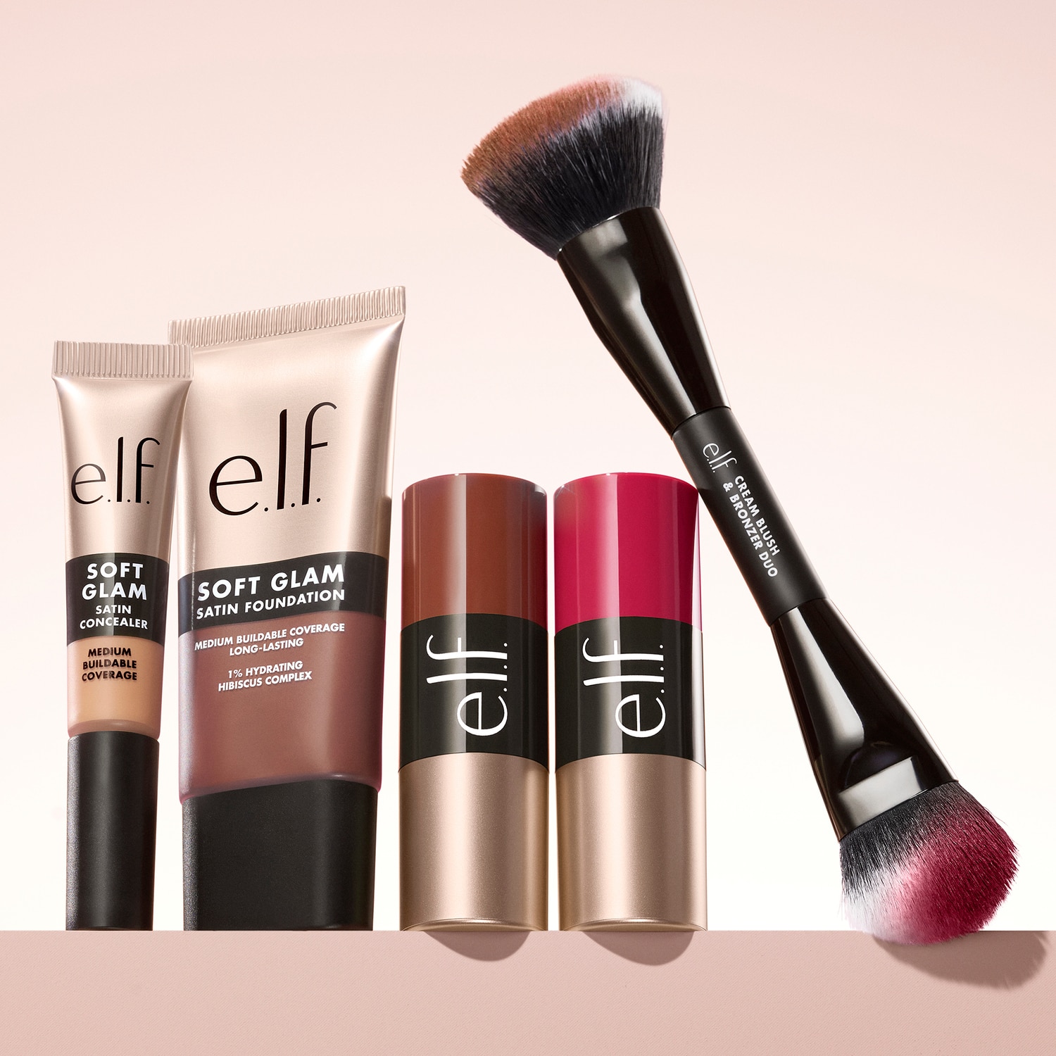 E.L.F. CREAM BLUSH & BRONZER DUO BRUSH (BROCHA DE DOBLE EXTREMO PARA RUBOR Y BRONCEADOR)